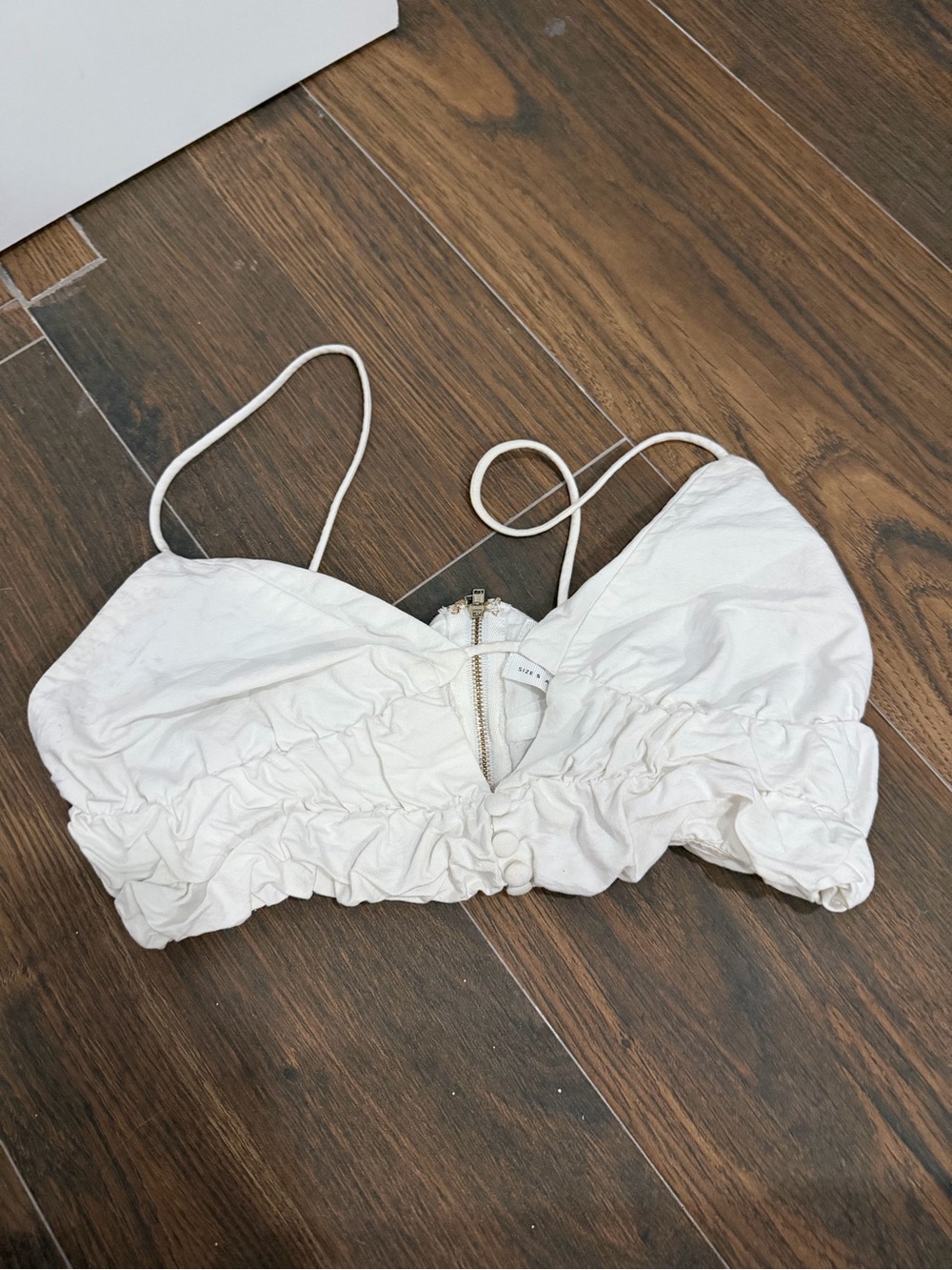 White Ruched Cropped Cami Top with Front Zip
